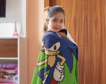 Blue Hedgehog Crochet Blanket Pattern, Handmade Graphgan, Instant PDF Download, Gamer Gift