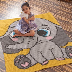 Häkelanleitung für eine Baby-Elefantendecke, Graphghan PDF, Kinderzimmerdekoration (Digitaler Download)