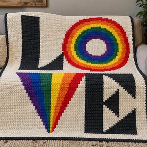 Rainbow LOVE Graphgan Pattern - Pride Crochet Blanket Chart - Pixel Art Throw - PDF Download