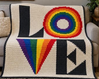 Rainbow LOVE Graphgan Pattern - Pride Crochet Blanket Chart - Pixel Art Throw - PDF Download