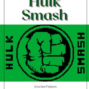 Op de afbeelding: Groen en zwart haakpatroon voor een Hulk Smash vuist. Het patroon is getiteld "Corner-to-Corner Hulk Smash Crochet Pattern by Natasha Hardy".