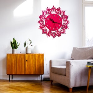 Mandala Wandklok Uniek Groot Ontwerp, Klokmuur Hout en Vintage, Houten Wandklok Uniek voor keuken, Muurhangende geschenken, Houtkunst. afbeelding 9