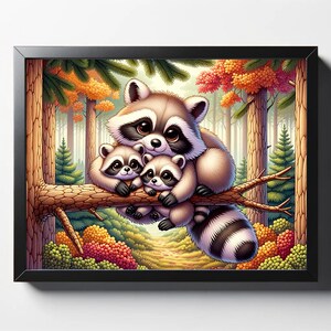 Mother Raccoon with Babies Print DIGITAL DOWNLOAD