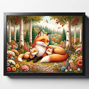 Mother Fox with Cubs Print