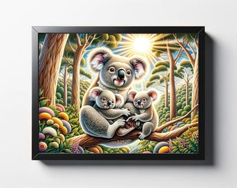 Mother Koala with Babies Print DIGITAL DOWNLOAD