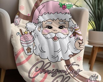 Vintage Santa Blanket, Pink Christmas Blanket, Blanket Santa Cheer, Christmas Throw Blanket Gift, Christmas Blanket, In My Christmas Era