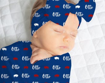 Custom Buffalo Baby Blanket, Buffalo Football Baby Blanket, Buffalo Baby Bow, Buffalo Baby Swaddle, Personalized Buffalo Football Baby Gift