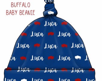 Gorro de búfalo personalizado para bebé, gorro de búfalo para bebé, gorro anudado de búfalo, gorro personalizado para bebé, gorro de búfalo para bebé, gorro de búfalo para recién nacido de búfalo
