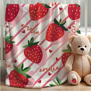 Custom Strawberry Name Blanket, Berry Baby Blanket, Fresh Berry Baby Blanket, Baby Blanket for Girl, Baby Shower Gift, Summer Baby Blanket
