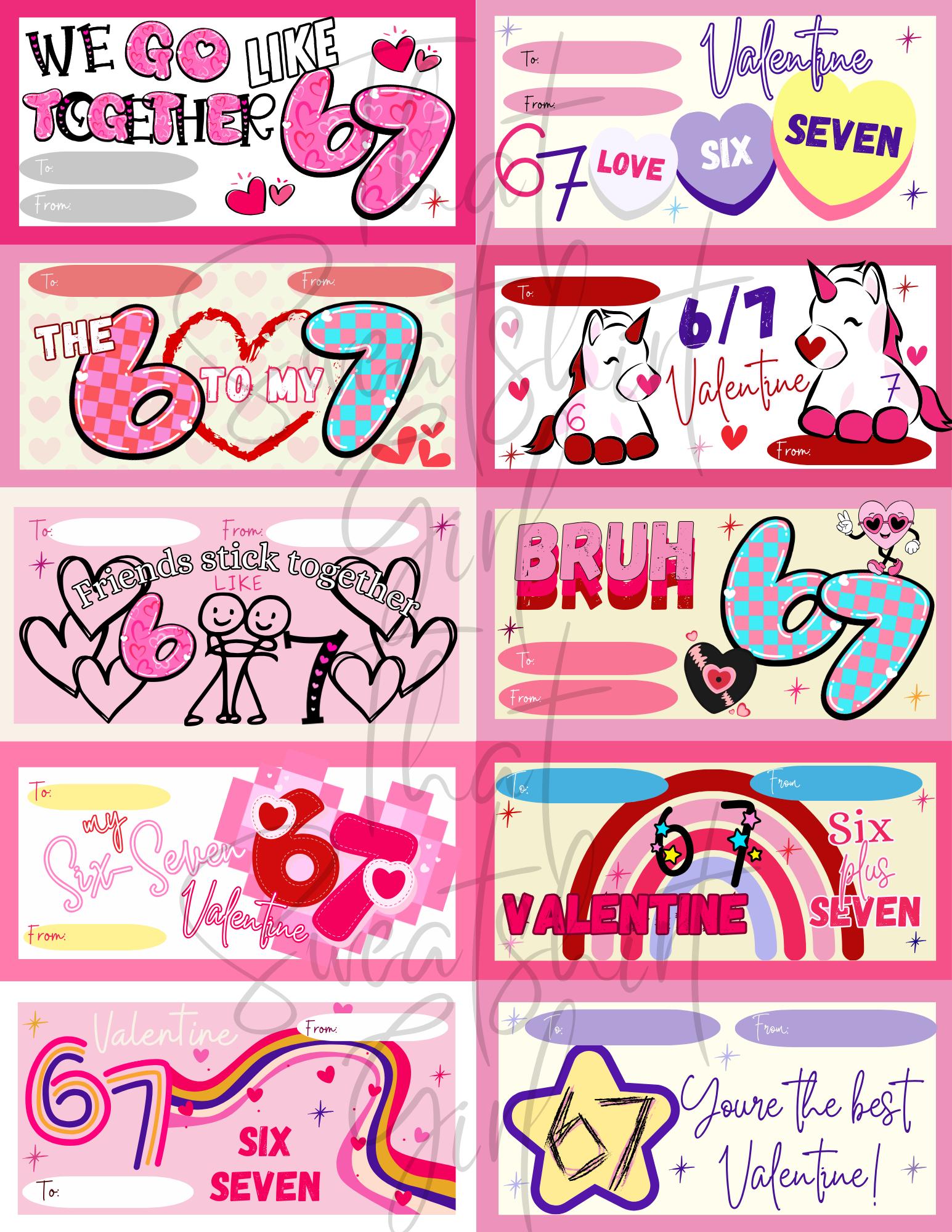 Six Seven Valentine, Girl Math Valentine, Printable Valentine for Girl ...