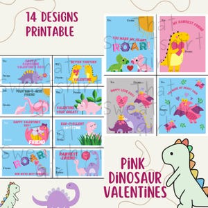 Dinossauro Valentine, menina dinossauro valentine, imprimível valentine para menina, dinossauro fofo valentine, sala de aula valentine, download instantâneo
