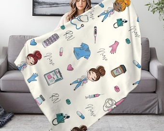 Krankenschwester Decke – 152x127cm, Fleece, Mit Motiv, Geschenk Für Pflegekräfte & Absolventen