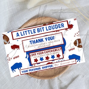 Bezorger bedankt, Football Shopper BEDANKT, Buffalo bezorger bedankt, bedankkaart, kaartje bezorger, sticker