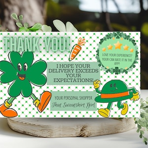 Cartão de agradecimento do feriado, st. cartão de agradecimento patricks, motorista de entrega obrigado, download instantâneo, modelo editável, entrega ty, adesivo