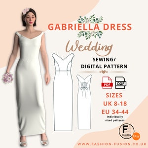 Gabriella Sewing Dress Pattern - Wedding/Prom/Formal - Sizes UK 8-18 EU 34-44 - PDF A4+A0 & DXf Instant Downloads + Sewing Instructions