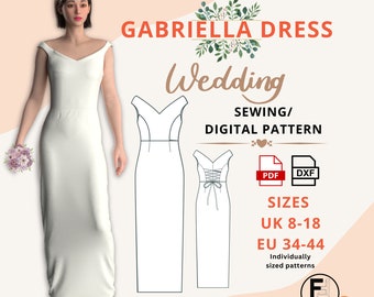 Gabriella Sewing Dress Pattern - Wedding/Prom/Formal - Sizes UK 8-18 EU 34-44 - PDF A4+A0 & DXf Instant Downloads + Sewing Instructions