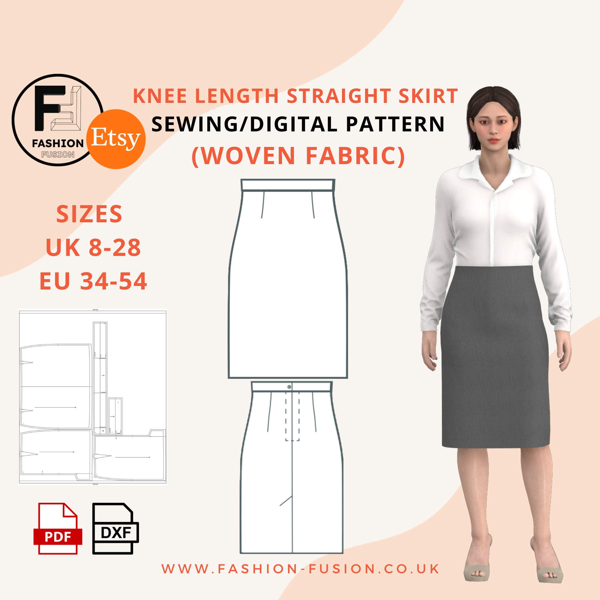 Knee Length Straight Skirt, Women's Sewing Patterns, Sizes
