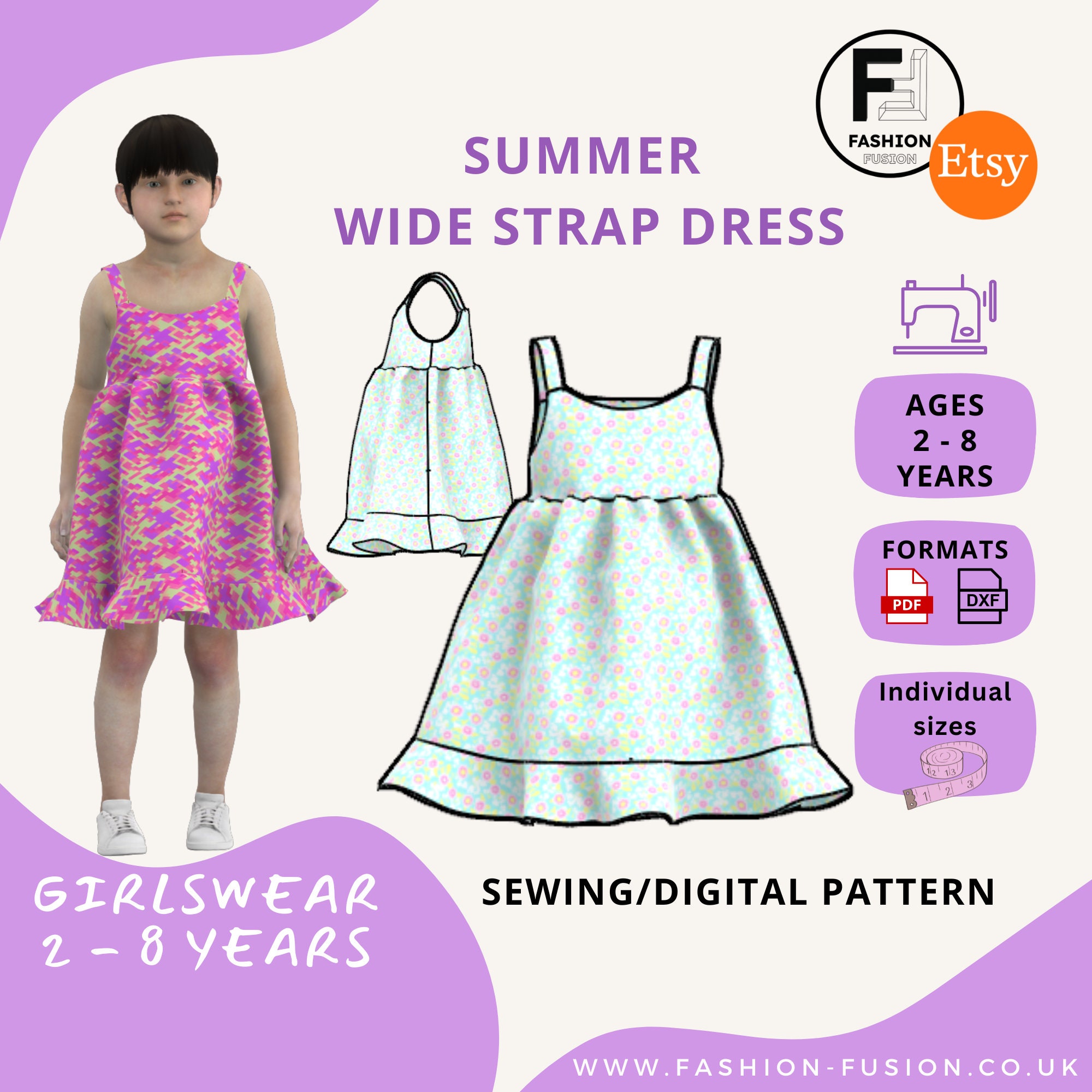 Girls Strap Dress - Ages 2 - 8 Years - Instant PDF A4 + A0