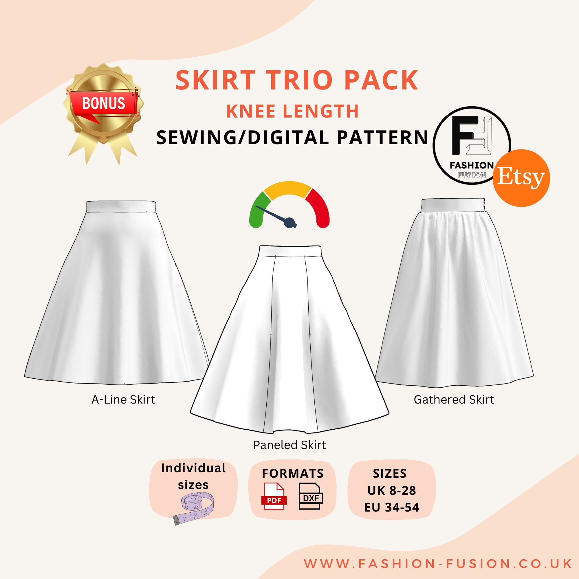 Women's Skirt Triple Multi Pack, Sewing/digital Patterns