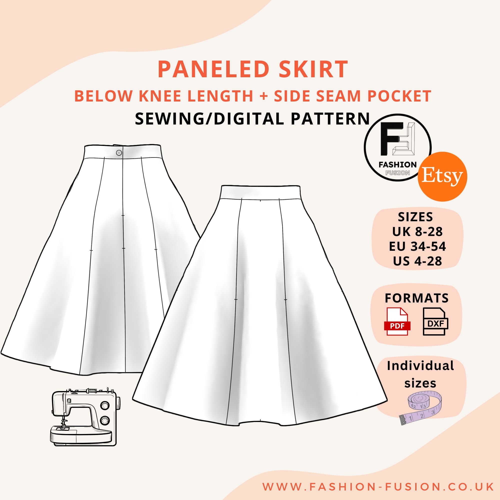 Below Knee Paneled Skirt With Side Seam Pockets, Sewing Below Knee Paneled Skirt With Side Seam Pockets, Sewing