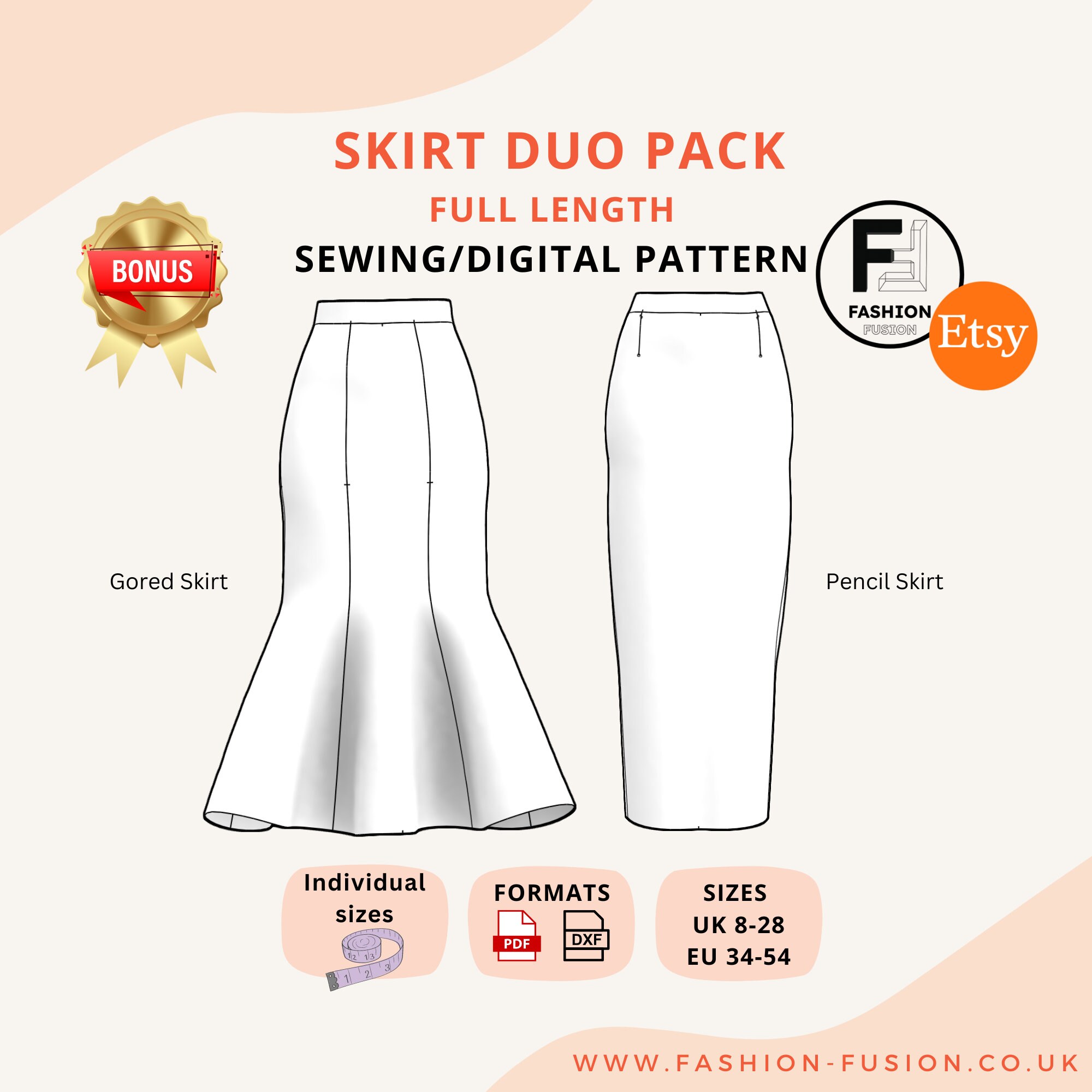Duo Women's Skirt Sewing Patterns, Ankle Length Pencil/gored