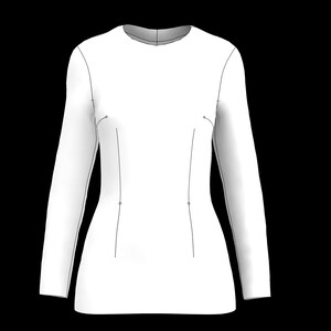 May include: White long-sleeved shirt with a crew neck.