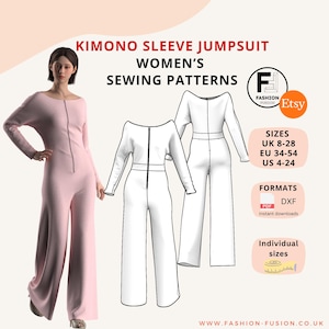 Effortless Round Neck Jumpsuit Pattern with Kimono Sleeves and wide leg - Digital Download (PDF & DXF) Individually sized for UK, Eu and Us
