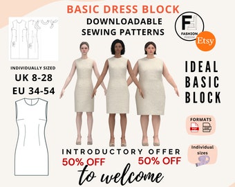 Essential Women's Dress Block, Digital Download Sewing Pattern, Includes DXF, PDF A4 + A0, 50% Introductory Offer, Sizes UK 8-28 Eu 34-54