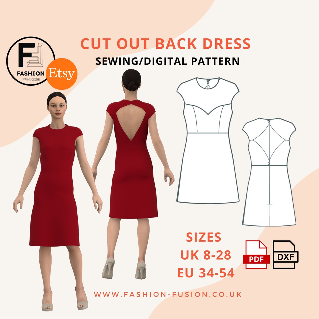 A-line Dress With Cut-out Back Details - PDF A4/A0 + DXF Sewing Pattern,  Instant Downloads, Includes Sewing Instructions. UK 8-28 Eu 34-54 - Etsy