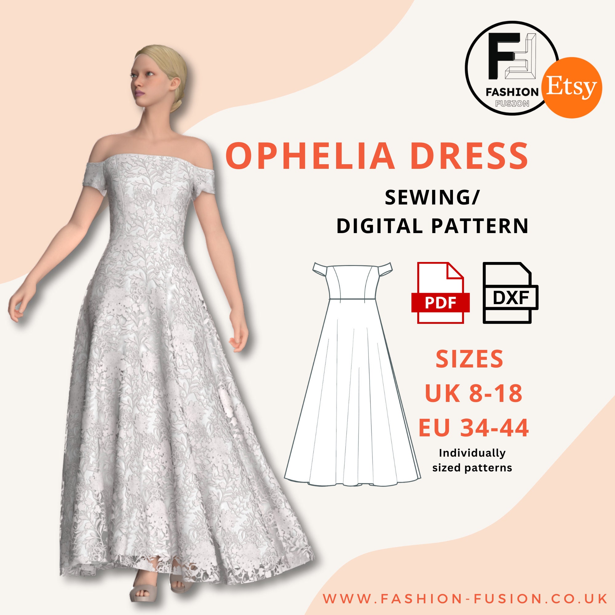 Ophelia Dress - Sewing Pattern - Size UK 8-18 EU 34-44 - PDF A4 + A0