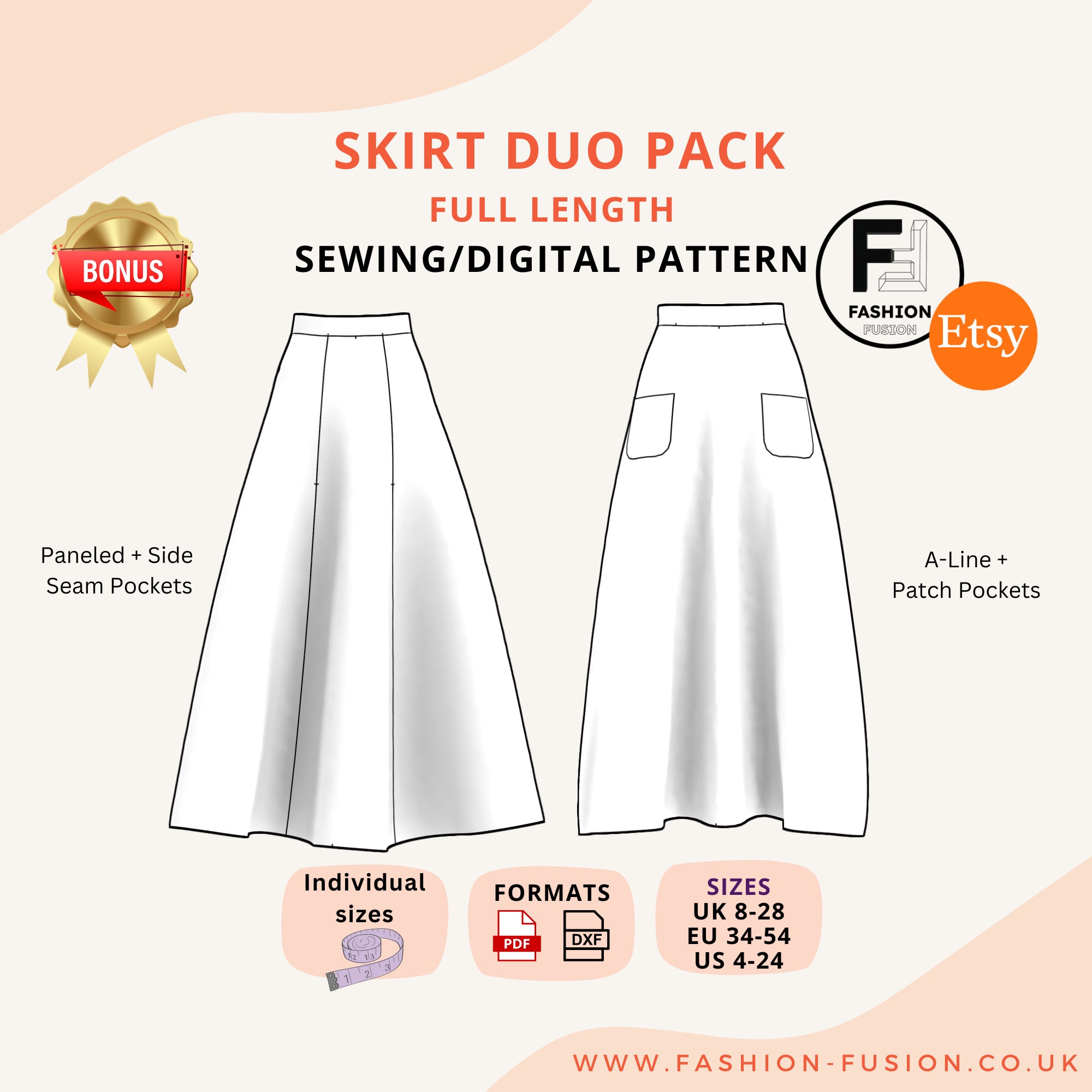 Women's Skirt Bonus Pack, Paneled + A-line Full Length Size