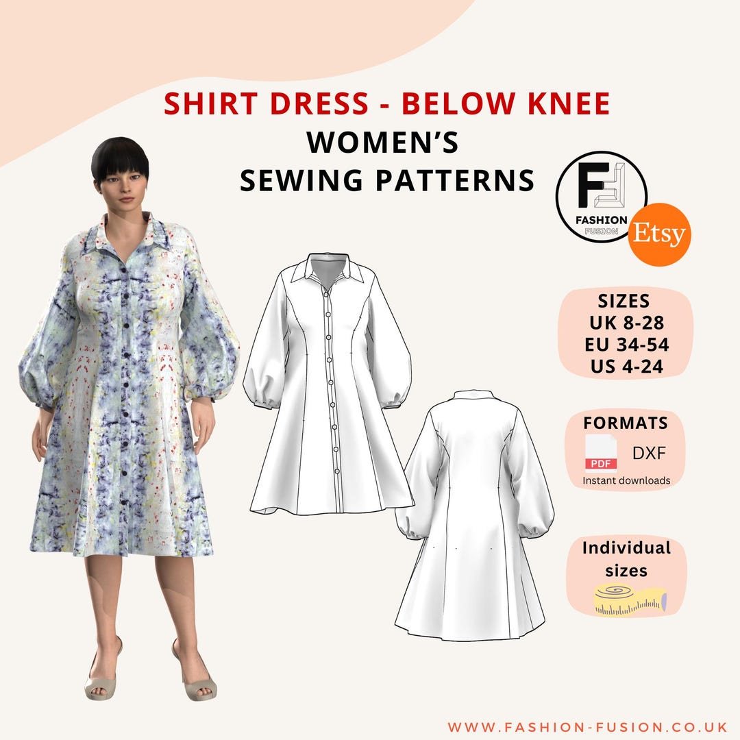 Vintage-inspired Below Knee Shirtdress Sewing Pattern
