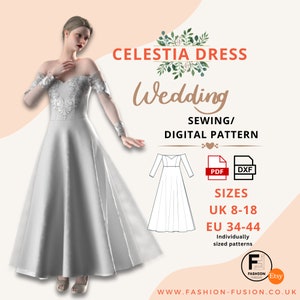 Celestia Dress Pattern - Size UK 8-18 Eu 34-44 Elegant/Bridal/Prom/Occasion wear - PDF A4 + A0 & DXF instant downloads - Print at home
