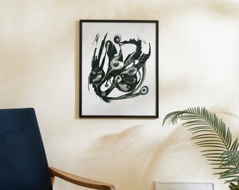 printable Rorschach art, new inkblot painting, wall art for therapy center, abstract drawing for gallery, unique painting with black color