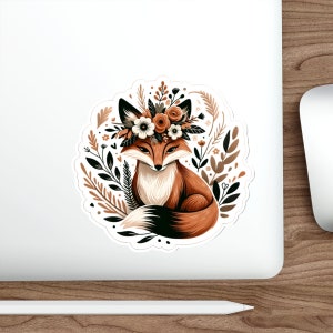 Boho Fox Sticker, Fox Mystic Sticker, Fox Sticker, Floral Fox, Whimsy Sticker, Whimsical Sticker, Mystic Sticker, Custom Sticker, Peeking