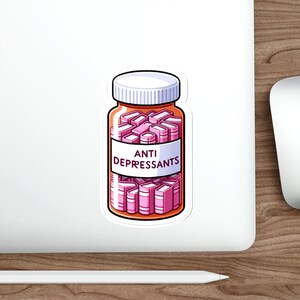 Sticker anti dépresseur pour bouteille de pilules - sticker livre miniature rose - cadeau rat de bibliothèque bibliophile - santé mentale et soins personnels - décoration littéraire