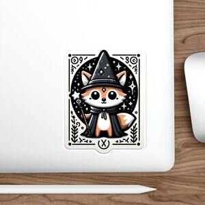 Sticker sorcier renard enchanté, art renard sorcier, sticker créature magique, sticker forêt fantastique, fix sorcier magique, design animal mystique