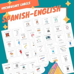 Vocabulary Home Labels Spanish-English 60 words with pictures