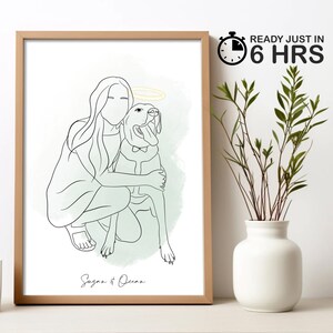 Custom Line Drawing, Personalized Pet Memorial Gift, Custom Loss of Pet Gift, Custom Pet Portrait, Family Portrait Digital Portrait Poster,