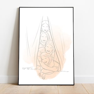 Disegno personalizzato delle migliori amiche, ritratto di gruppo personalizzato di ragazze, regalo di amicizia per lei, arte senza volto, illustrazione
