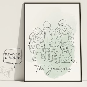 One Line Drawing , Custom Couple Portrait, Custom Family Gift, Personalized Wedding Anniversary Gift, Custom Line From Photo