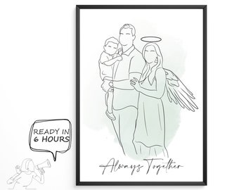 Couple personnalisé, cadeau de dessin familial sur une ligne, cadeau d'anniversaire de mariage personnalisé pour la Saint-Valentin, portrait unique à partir d'une photo. Ligne personnalisée