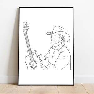 Retrato de músico personalizado con arte lineal, ilustración de hombre sin rostro con guitarra, arte mural musical personalizado, regalo minimalista imprimible para él.