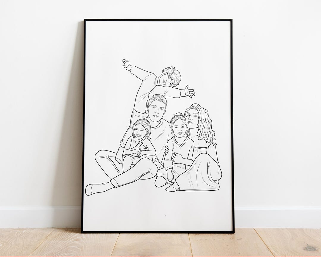 Personalized Family Portrait Line Art - Custom Minimalist Drawing ...