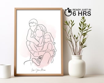 Cadeau personnalisé pour la fête des mères, cadeau pour maman, portrait personnalisé, cadeau d'anniversaire, cadeau pour une mère, cadeau unique d'art mural minimaliste, cadeau pour elle