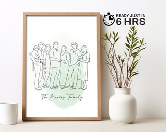 Personalized Family Portrait, Digital Print, Custom Family Gift, Christmas Gift, Mothers Day, Digital Portrait Poster, Wall Art Canvas