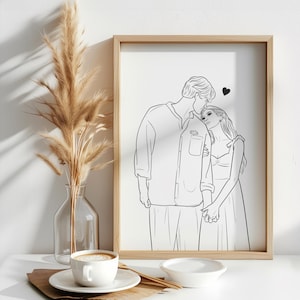 Regalo personalizado para la familia, retrato familiar personalizado en arte lineal, dibujo lineal personalizado a partir de una foto, regalo para él