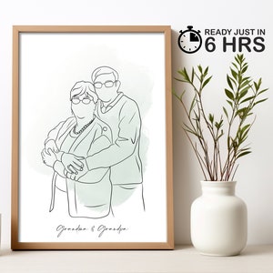 Personalized Grandpa gift, Custom Father&#39;s Day Gift for Grandpa, from Grandkids, Grandparents and Grandchildren, wall art, Line Portrait