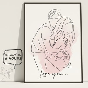 Custom Line Drawing, First Anniversary Gift, portrait from photo, gift for boyfriend, Unique Husband Gift, Lesbian Gift, Gift for Him