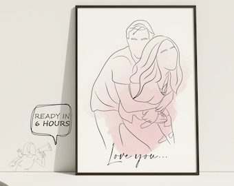 Custom Line Drawing, First Anniversary Gift, portrait from photo, gift for boyfriend, Unique Husband Gift, Lesbian Gift, Gift for Him